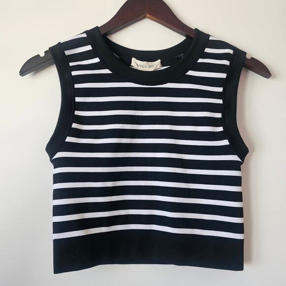 Happily Grey Striped Knit Crop Tank Top Black White Size M/L - Picture 5 of 5